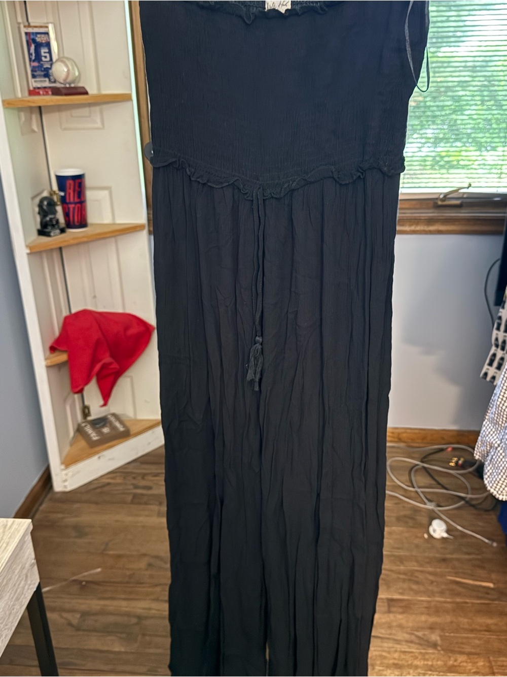 Black Sleeveless Maxi Romper  with Smocked Bodice